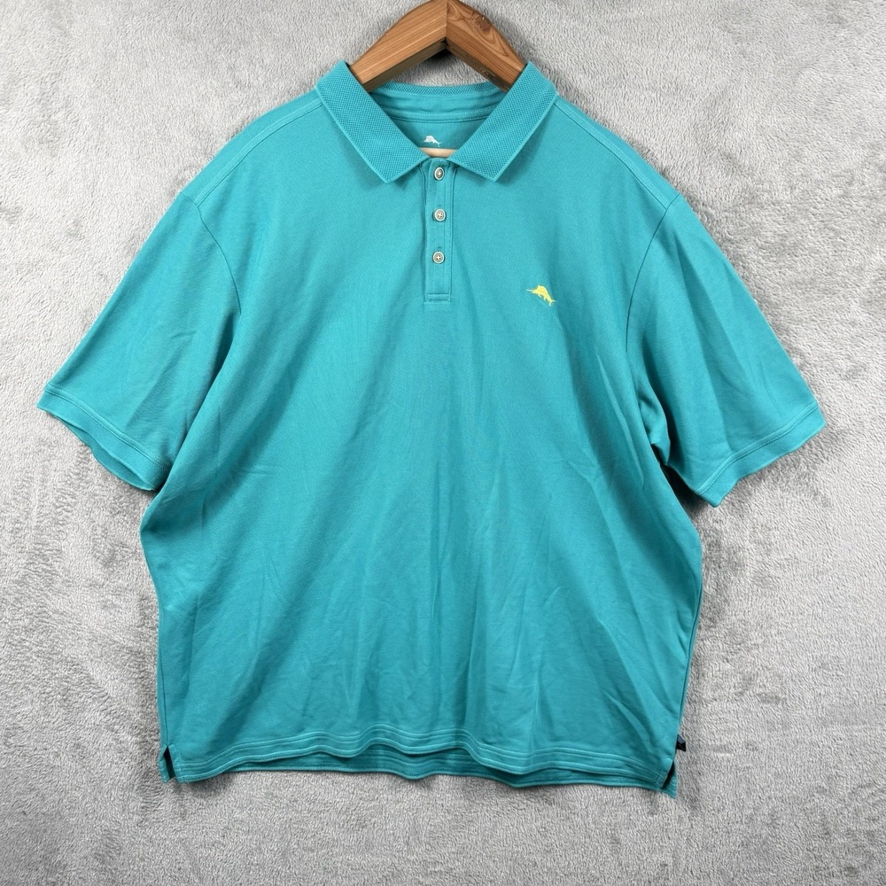 Tommy Bahama Polo Shirt Mens 3XL Turquoise Supima Cotton Pique Short Sleeve